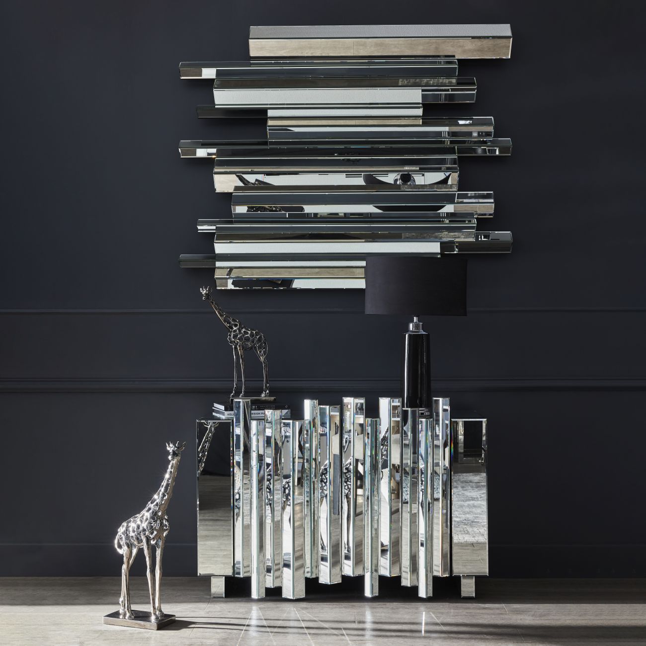 Crystalline Embossed Edges Abstract Wall Mirror